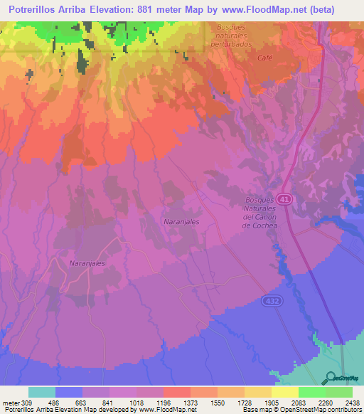 Potrerillos Arriba,Panama Elevation Map