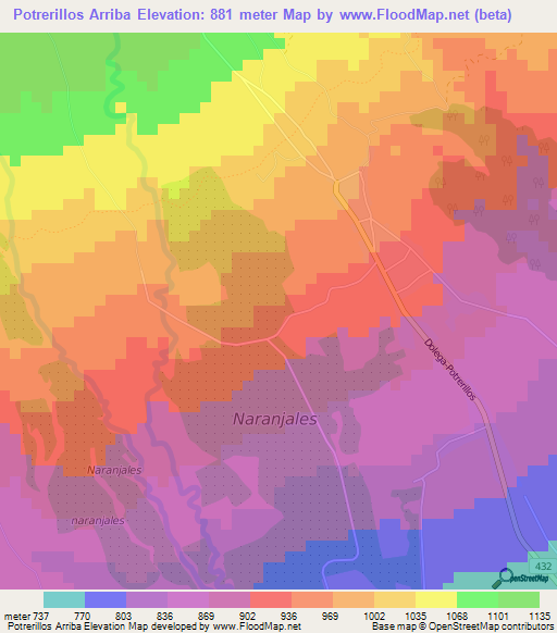 Potrerillos Arriba,Panama Elevation Map