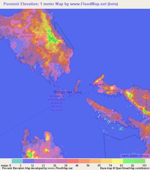 Porvenir,Panama Elevation Map
