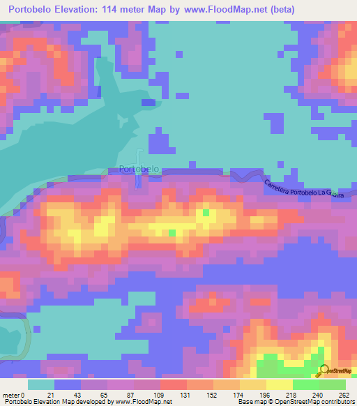 Portobelo,Panama Elevation Map