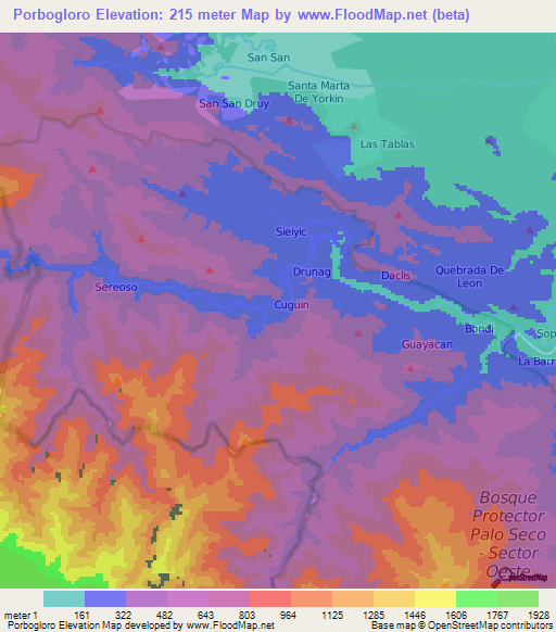 Porbogloro,Panama Elevation Map