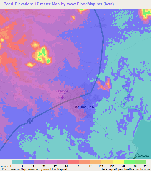Pocri,Panama Elevation Map
