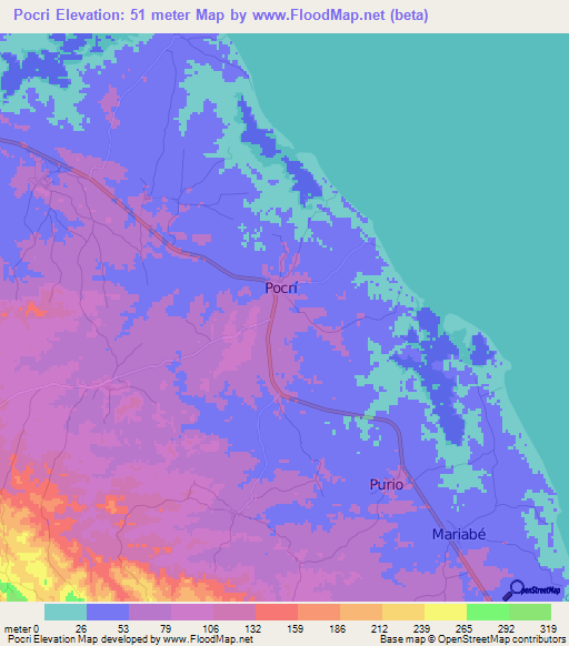 Pocri,Panama Elevation Map