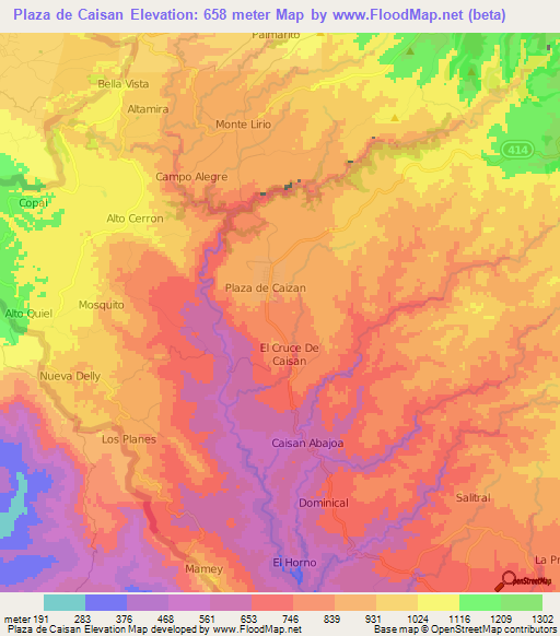 Plaza de Caisan,Panama Elevation Map