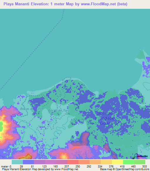 Playa Mananti,Panama Elevation Map