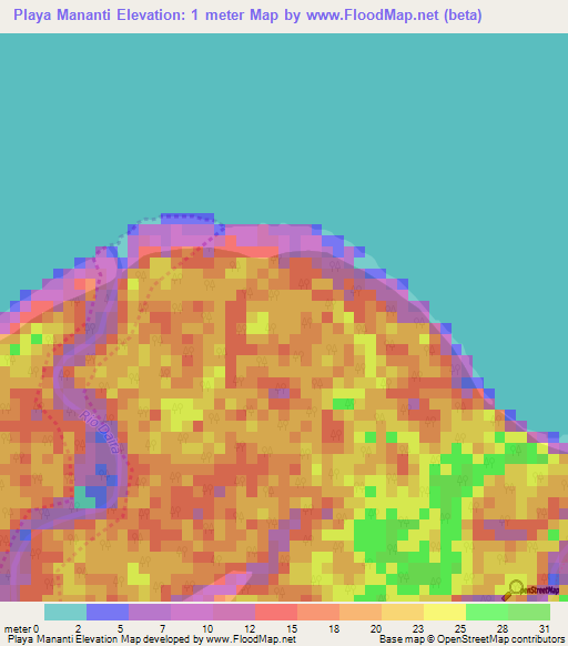 Playa Mananti,Panama Elevation Map