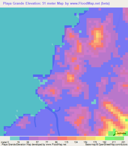 Playa Grande,Panama Elevation Map