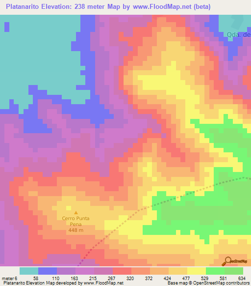 Platanarito,Panama Elevation Map