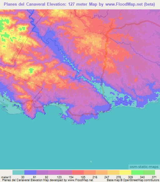 Planes del Canaveral,Panama Elevation Map