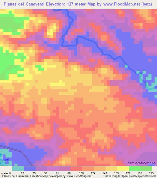 Planes del Canaveral,Panama Elevation Map