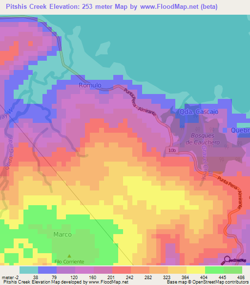 Pitshis Creek,Panama Elevation Map