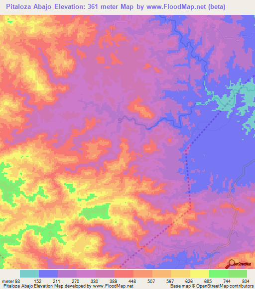 Pitaloza Abajo,Panama Elevation Map