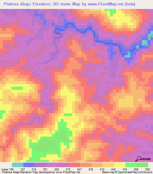 Pitaloza Abajo,Panama Elevation Map