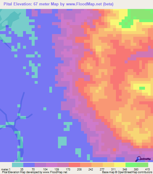 Pital,Panama Elevation Map