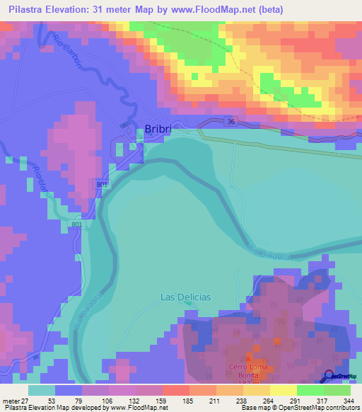 Pilastra,Panama Elevation Map