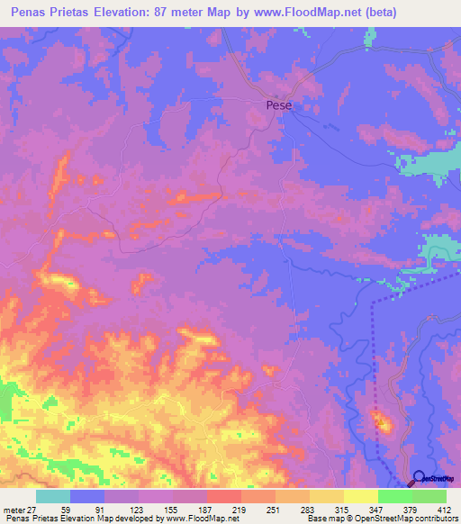 Penas Prietas,Panama Elevation Map