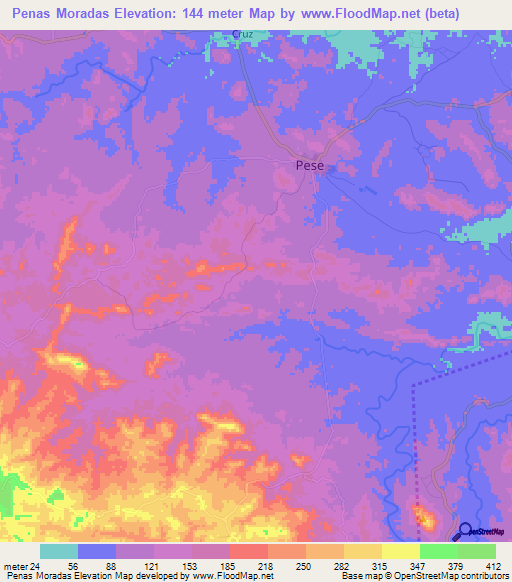 Penas Moradas,Panama Elevation Map