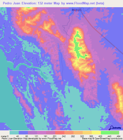 Pedro Juan,Panama Elevation Map