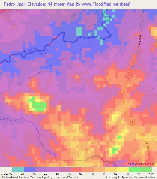 Pedro Juan,Panama Elevation Map
