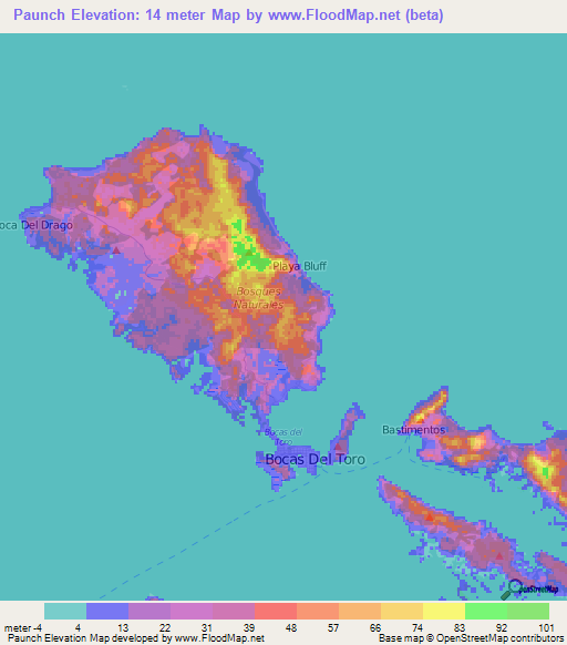 Paunch,Panama Elevation Map