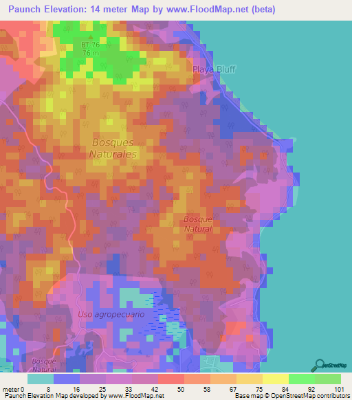 Paunch,Panama Elevation Map