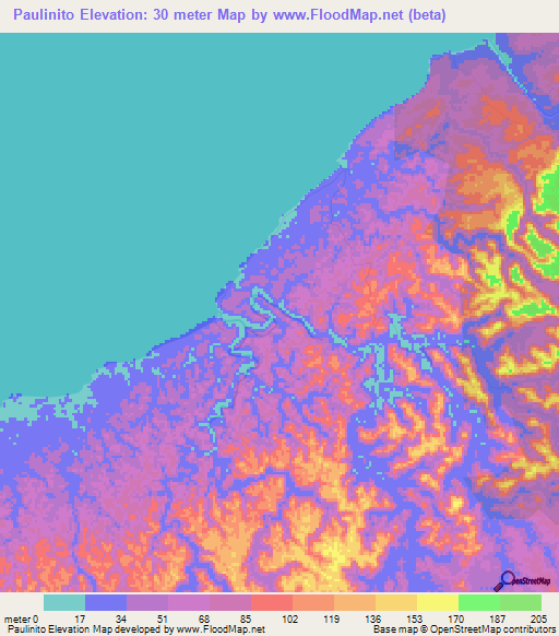 Paulinito,Panama Elevation Map