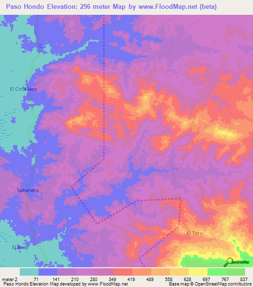 Paso Hondo,Panama Elevation Map