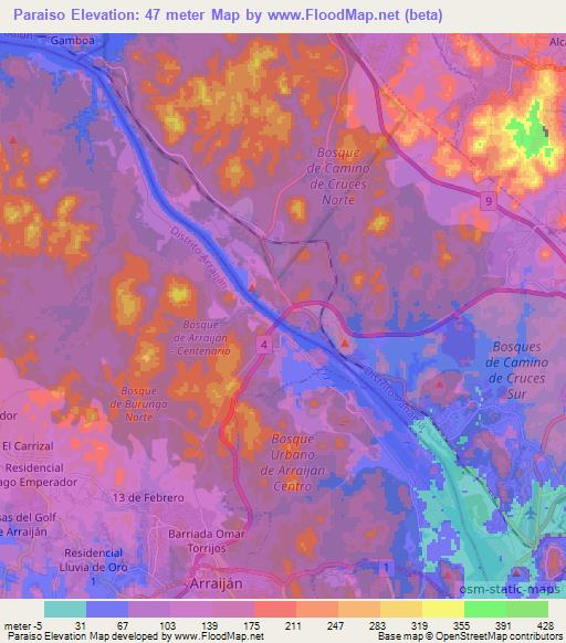 Paraiso,Panama Elevation Map