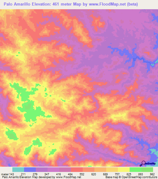Palo Amarillo,Panama Elevation Map