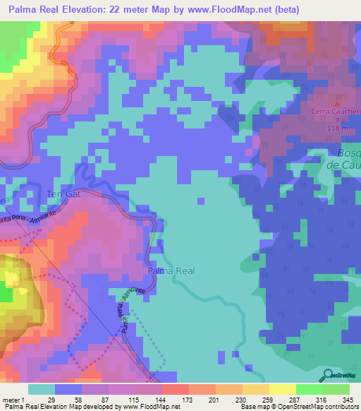 Palma Real,Panama Elevation Map