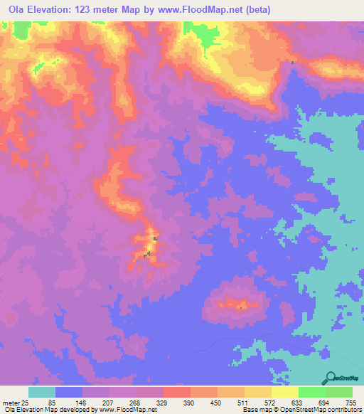Ola,Panama Elevation Map