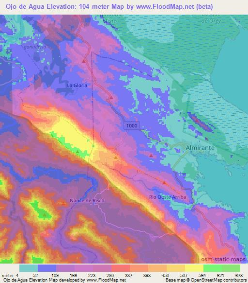 Ojo de Agua,Panama Elevation Map