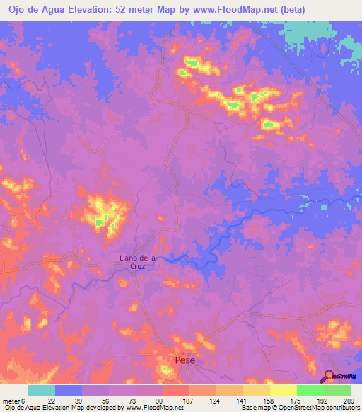 Ojo de Agua,Panama Elevation Map