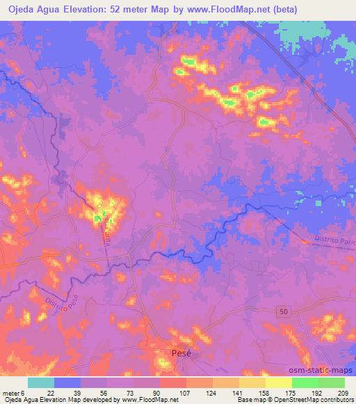 Ojeda Agua,Panama Elevation Map