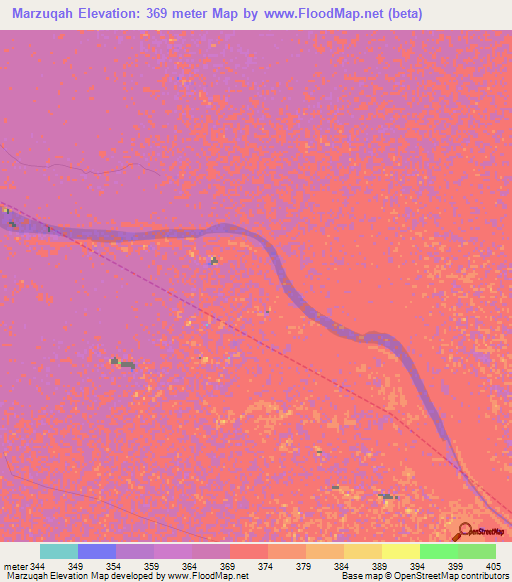 Marzuqah,Sudan Elevation Map
