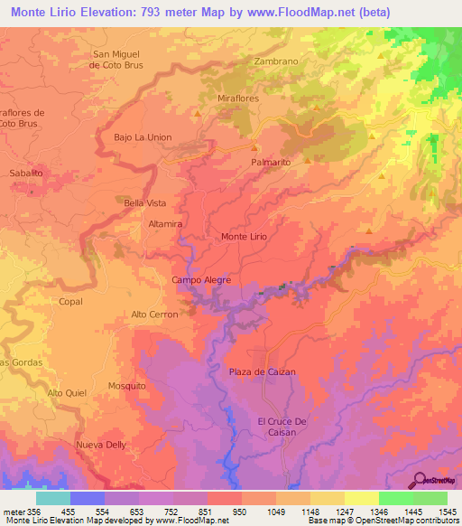 Monte Lirio,Panama Elevation Map