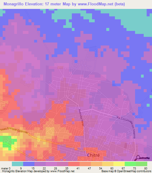 Monagrillo,Panama Elevation Map