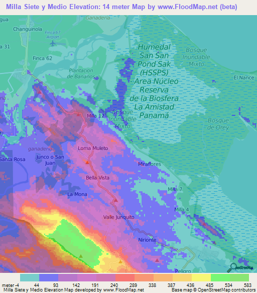 Milla Siete y Medio,Panama Elevation Map