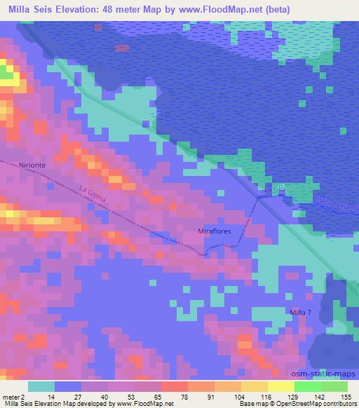 Milla Seis,Panama Elevation Map