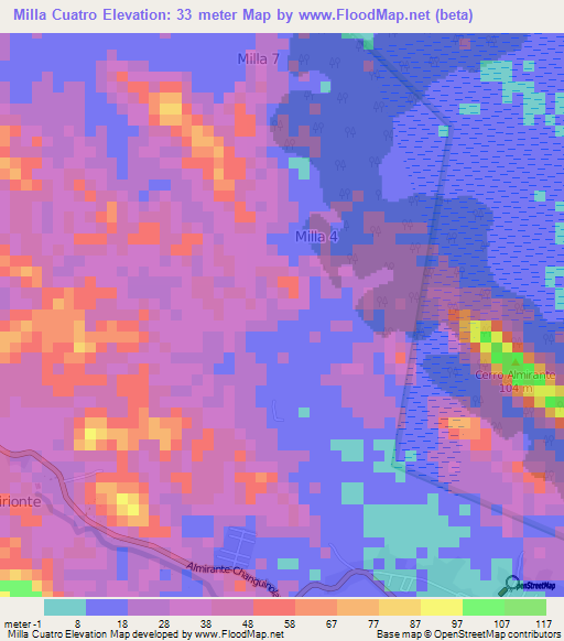 Milla Cuatro,Panama Elevation Map