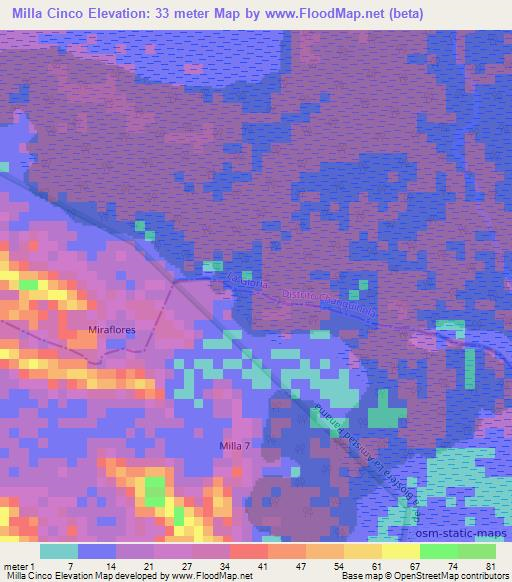 Milla Cinco,Panama Elevation Map