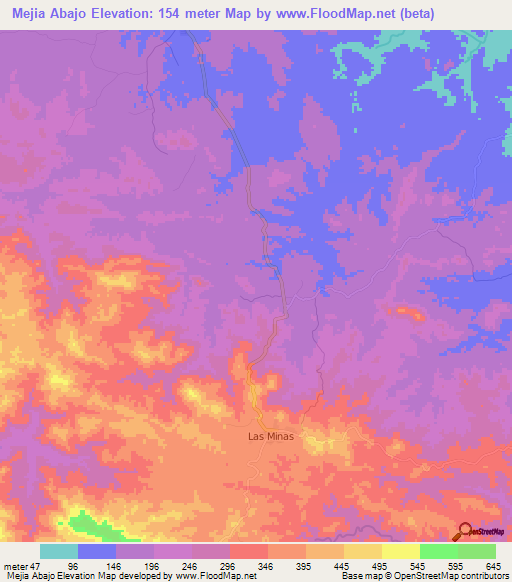 Mejia Abajo,Panama Elevation Map