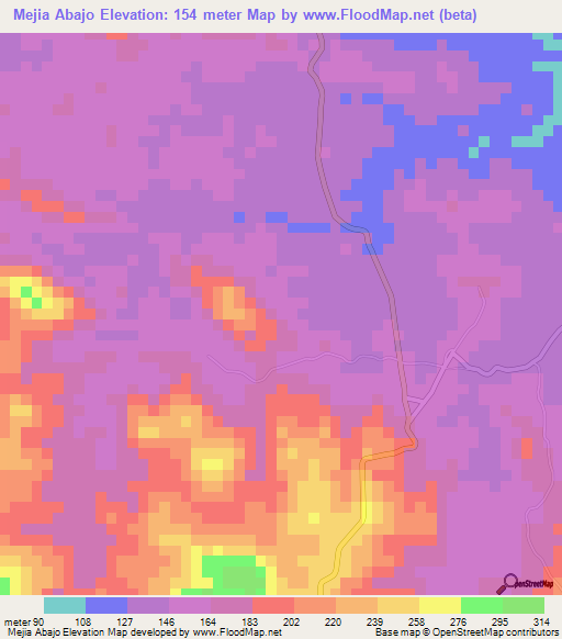 Mejia Abajo,Panama Elevation Map