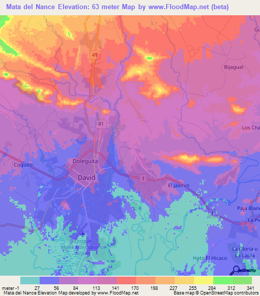 Mata del Nance,Panama Elevation Map