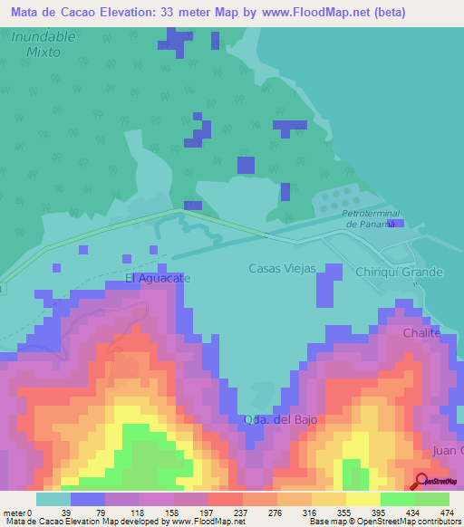 Mata de Cacao,Panama Elevation Map
