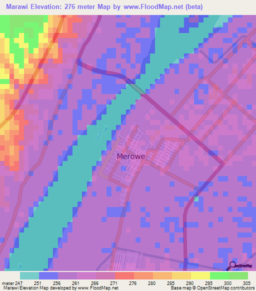 Marawi,Sudan Elevation Map