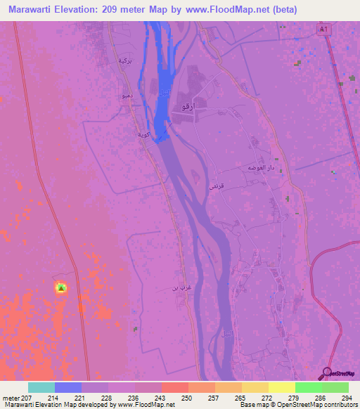 Marawarti,Sudan Elevation Map