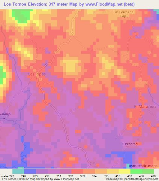 Los Tornos,Panama Elevation Map