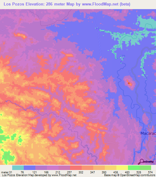 Los Pozos,Panama Elevation Map