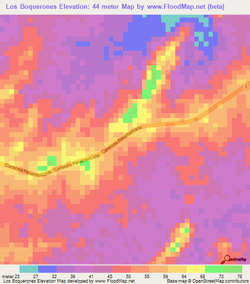 Los Boquerones,Panama Elevation Map